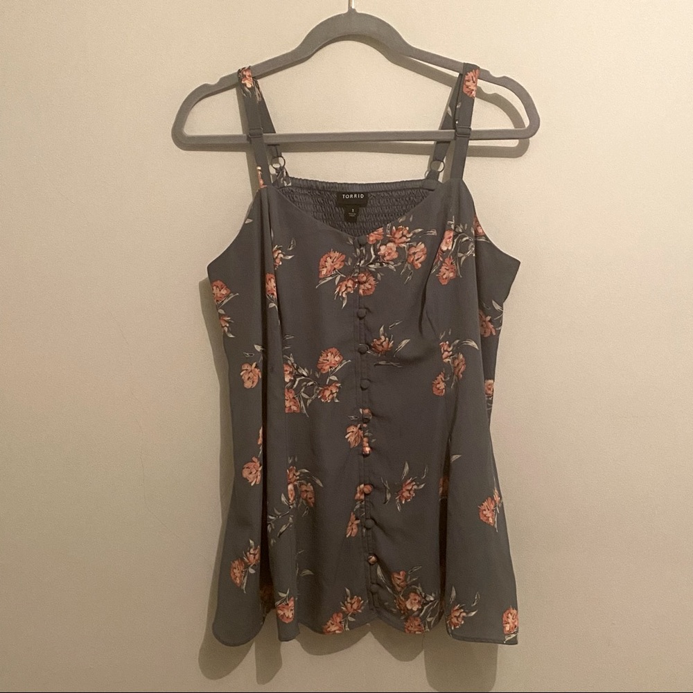 Torrid gray floral lined v-neck camisole | plus size 1